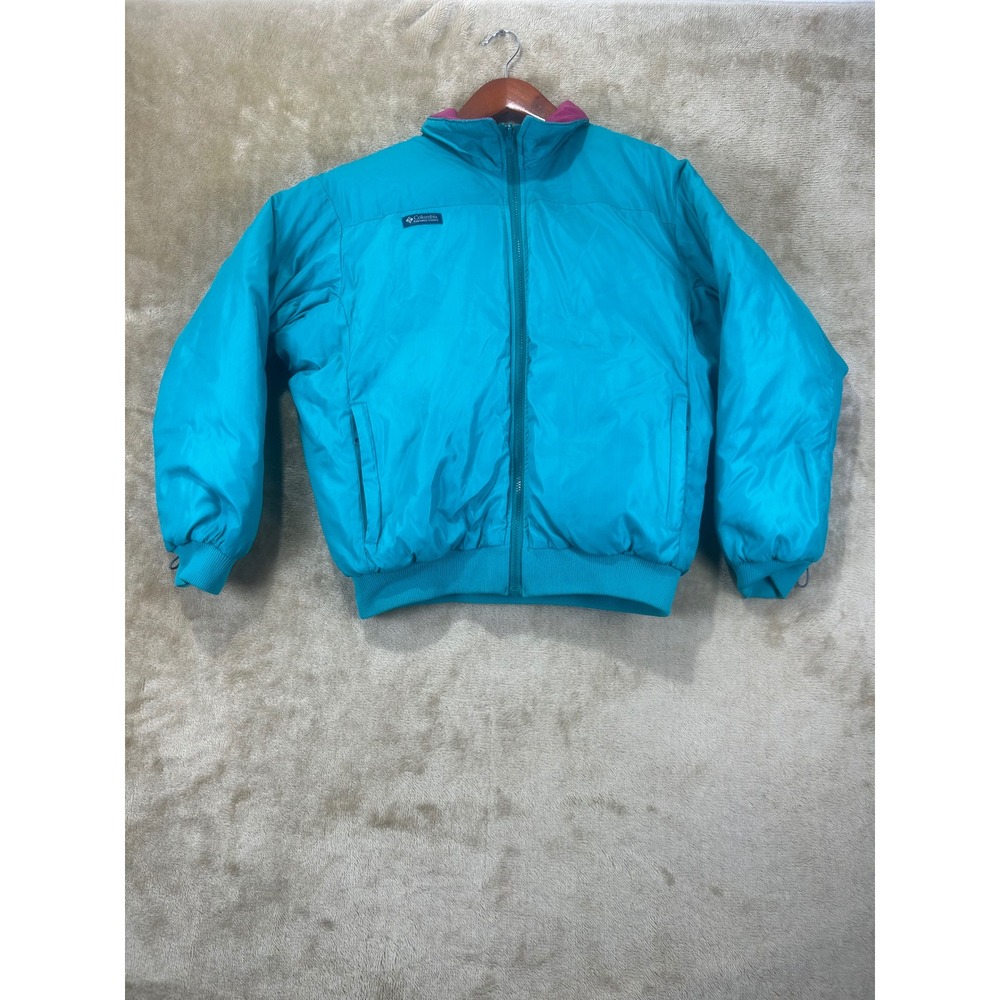 Vintage 90S Columbia Women‎ Large Reversible Duck Down Puffer Jacket Teal Pink